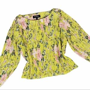 RD & KOKO- NWT Floral Pleated Yellow Long Sleeve Top L